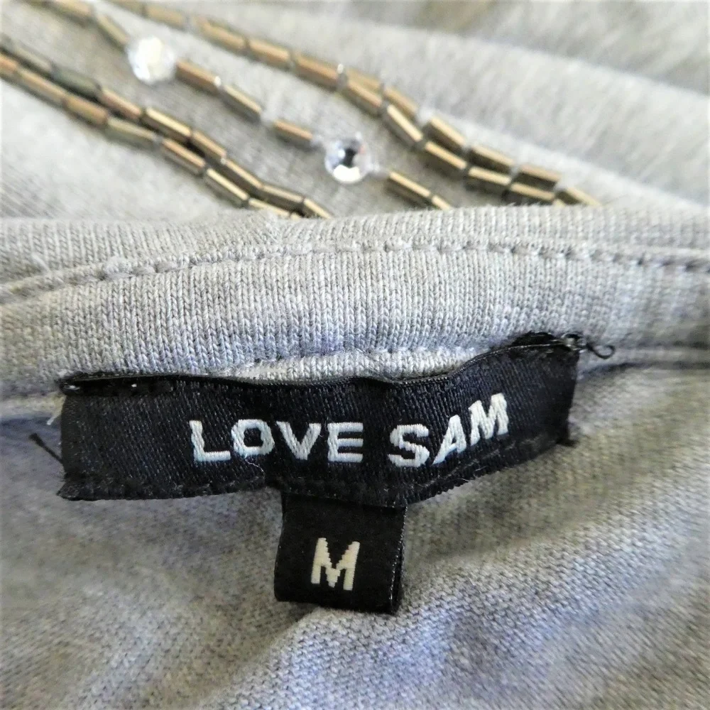 Love Sam Anthropologie Sweatshirt Hoodie Embellished Heavy Beads Heather Gray M